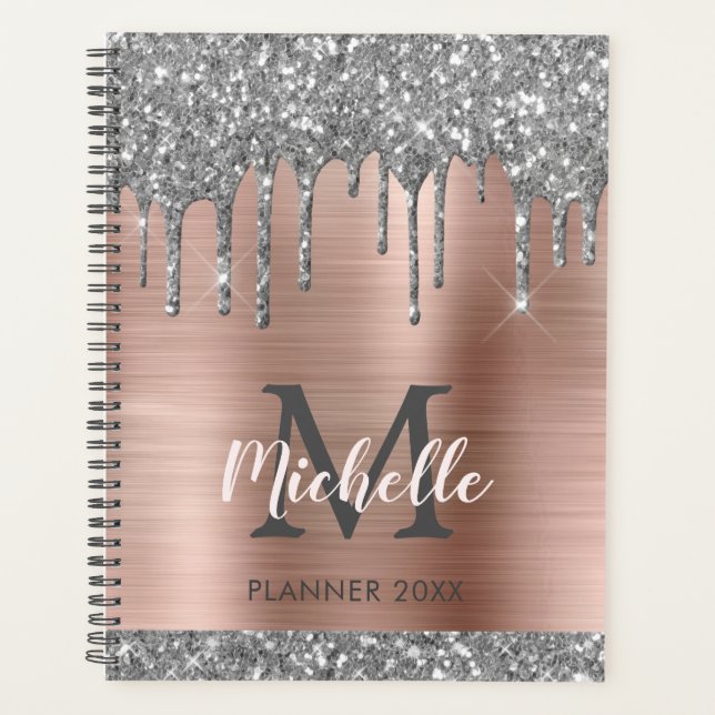 Elégant Silver Parties scintillant Drips Monogramm (Devant)