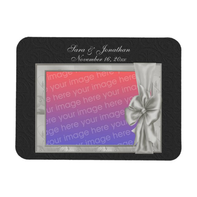 Elegant Silver Photo Frame Personalized Wedding  Magnet (Horizontal)