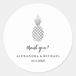 Elegant Silver Pineaple Wedding Vielen Dank Runder Aufkleber