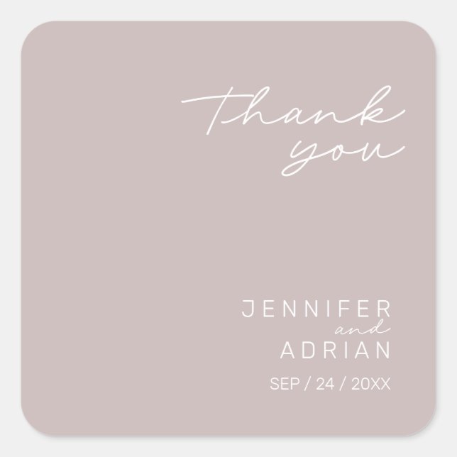 Elegant Silver Pink Minimal Danke Hochzeit Quadratischer Aufkleber (Vorderseite)