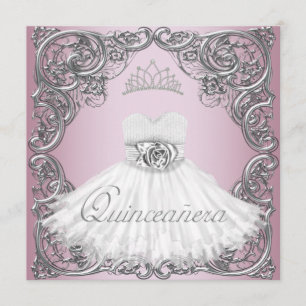 Elegant Silver Pink Quinceanera Einladungen