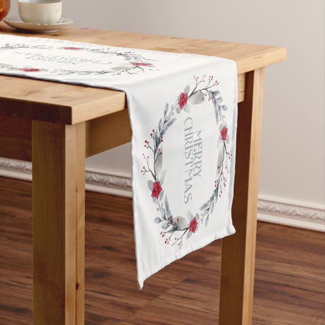 Elegant Silver Red Frohe Weihnachtsfeier Kurzer Tischläufer (Beispiel)