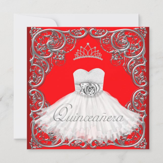 Elegant Silver Red Quinceanera Einladungen (Vorderseite)