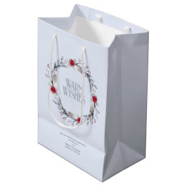 Elegant Silver Red Wreath Festival Mittlere Geschenktüte