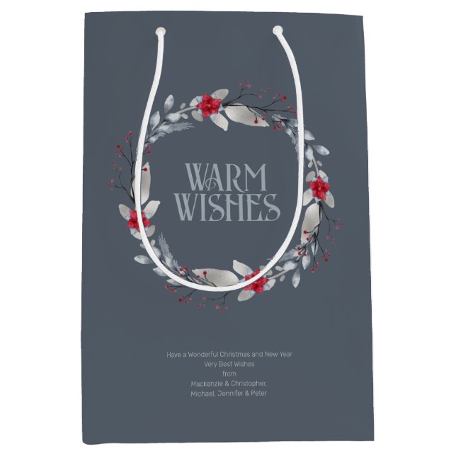 Elegant Silver Red Wreath Festival Mittlere Geschenktüte (Vorderseite)