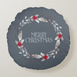 Elegant Silver Red Wreath Festival Rundes Kissen