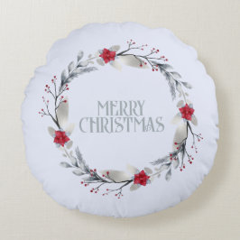 Elegant Silver Red Wreath Festival Rundes Kissen