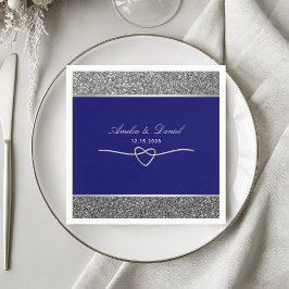 Elegant Silver Royal Blue Wedding Napkins Serviette