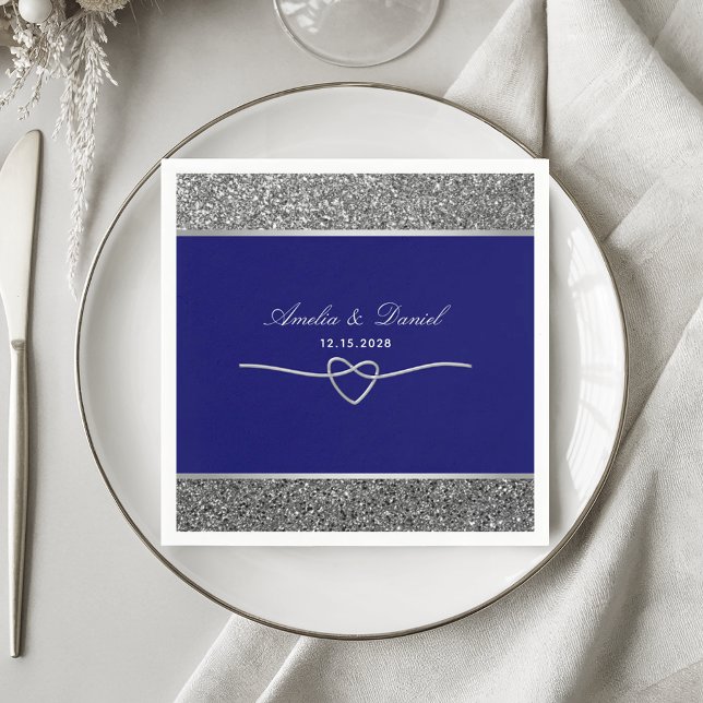 Elegant Silver Royal Blue Wedding Napkins Serviette (Von Creator hochgeladen)