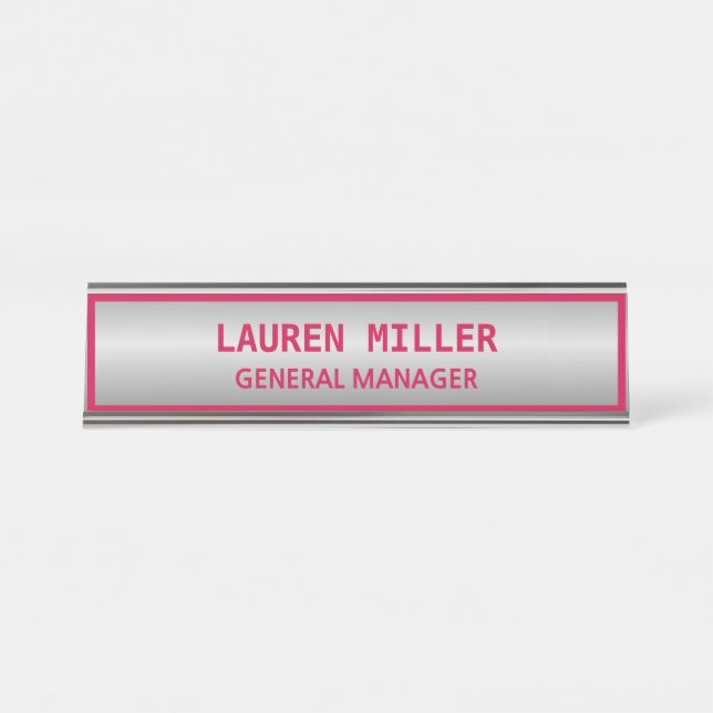 Elegant Silver und Burgund Schreibtischnamensplakette (Vorderseite )