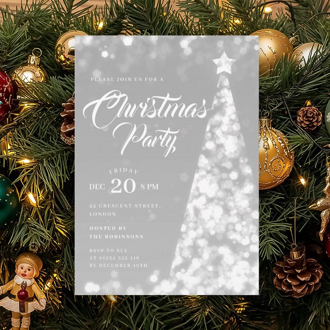 Elegant Silver Winter Christmas Tree Holiday  Einladung (Elegant Silver Winter Christmas Tree Holiday Invitation)