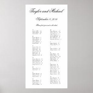 Elegant Simple Alphabetical Seating Chart A-M Poster