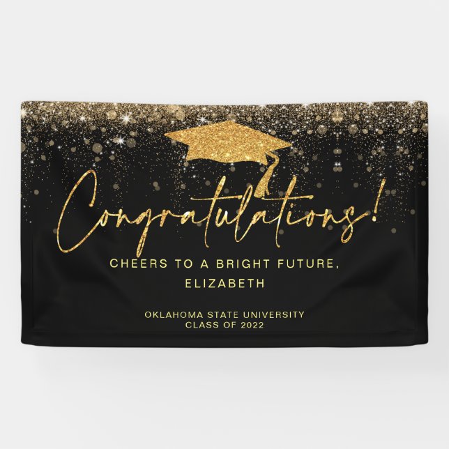 Elegant Simple Black Gold Glitzer Abschluss Banne Banner (Horizontal)