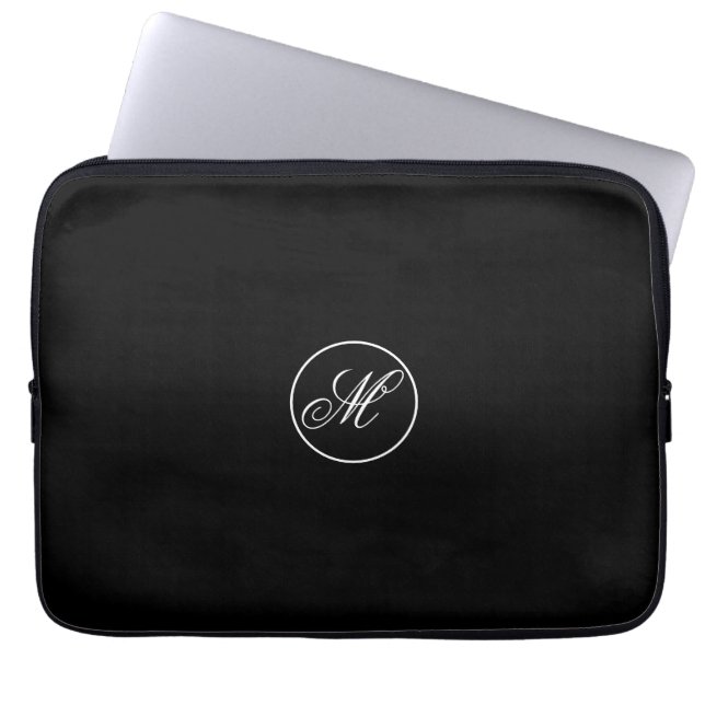 Elegant  Simple Black Minimalist Monogram Laptopschutzhülle (Vorderseite)