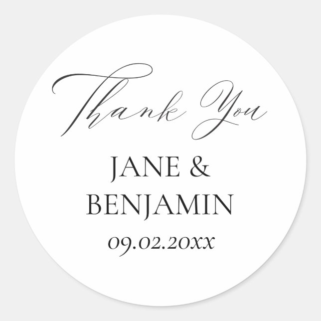 Elegant Simple Black & White Wedding Vielen Dank Runder Aufkleber (Vorderseite)