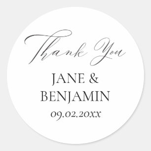 Elegant Simple Black & White Wedding Vielen Dank Runder Aufkleber