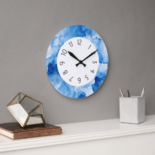 Elegant Simple Blue Water color Große Wanduhr