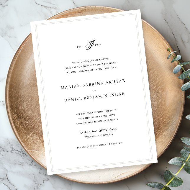 Elegant Simple Calligraphy Monogram White Wedding Einladung (Von Creator hochgeladen)