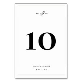 Elegant Simple Calligraphy Monogram White Wedding Tischnummer