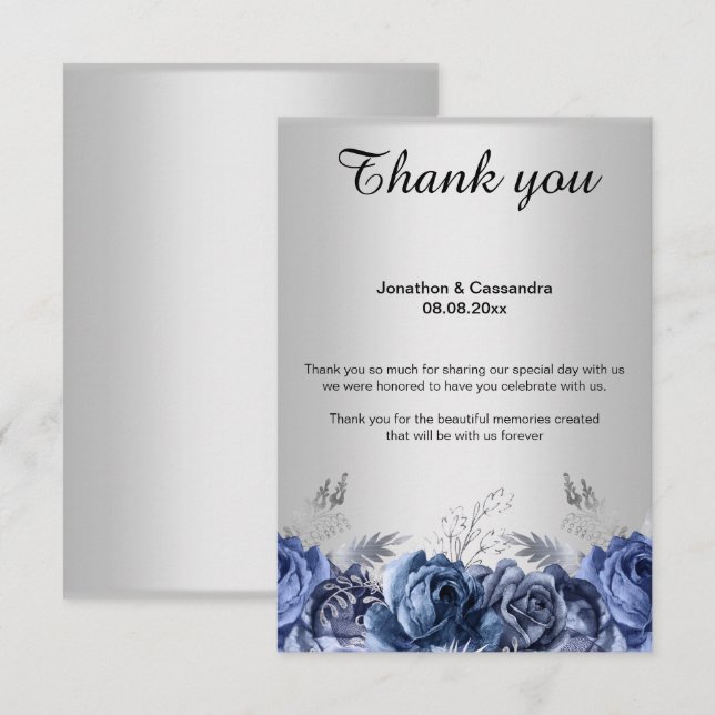 ÉLÉGANT SIMPLE CARTE DE REMERCIEMENTS FLORAL BLEU  (Devant / Derrière)