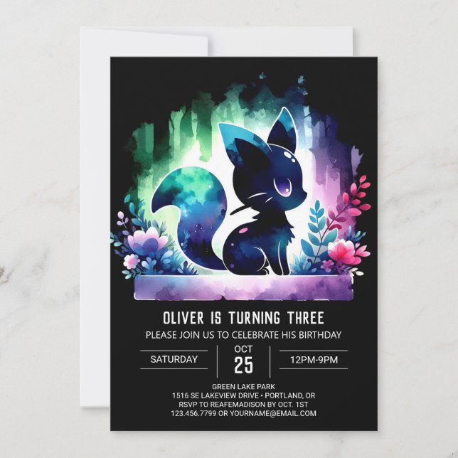 Elegant Simple Cat Birthday schön Einladung (Vorderseite)