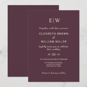 Elegant Simple Cherry Lacquer, Monogram Wedding Einladung