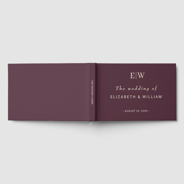 Elegant Simple Cherry Lacquer, Monogram Wedding Gästebuch (Voll)