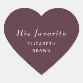 Elegant Simple Cherry Lacquer, Monogram Wedding Herz-Aufkleber