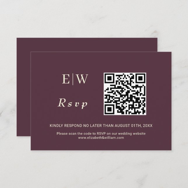 Elegant Simple Cherry Lacquer, Monogram Wedding RSVP Karte (Vorne/Hinten)