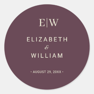 Elegant Simple Cherry Lacquer, Monogram Wedding Runder Aufkleber
