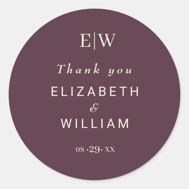 Elegant Simple Cherry Lacquer, Monogram Wedding Runder Aufkleber (Vorderseite)