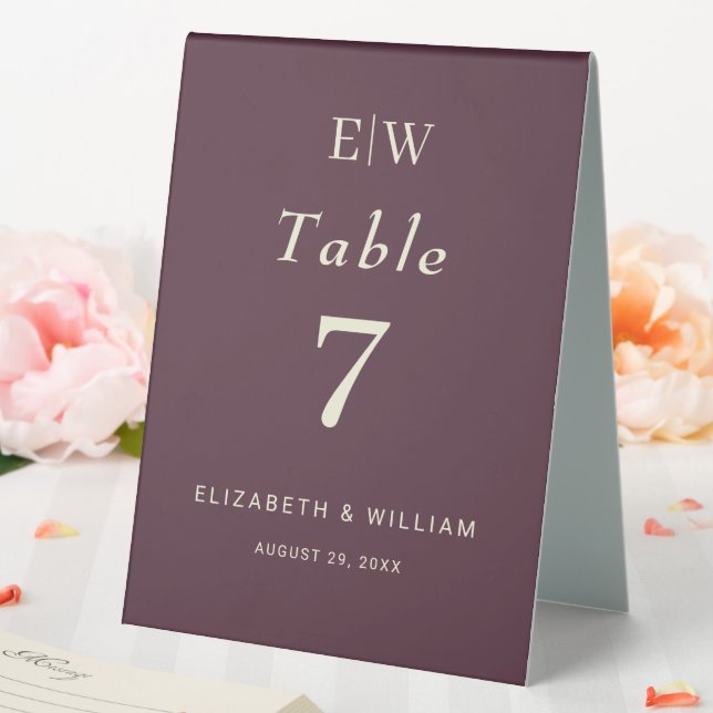 Elegant Simple Cherry Lacquer, Monogram Wedding Tischaufsteller (In Situ (Hochzeit))