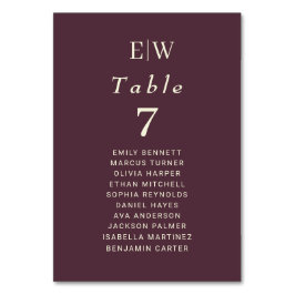 Elegant Simple Cherry Lacquer, Monogram Wedding Tischnummer