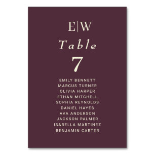 Elegant Simple Cherry Lacquer, Monogram Wedding Tischnummer