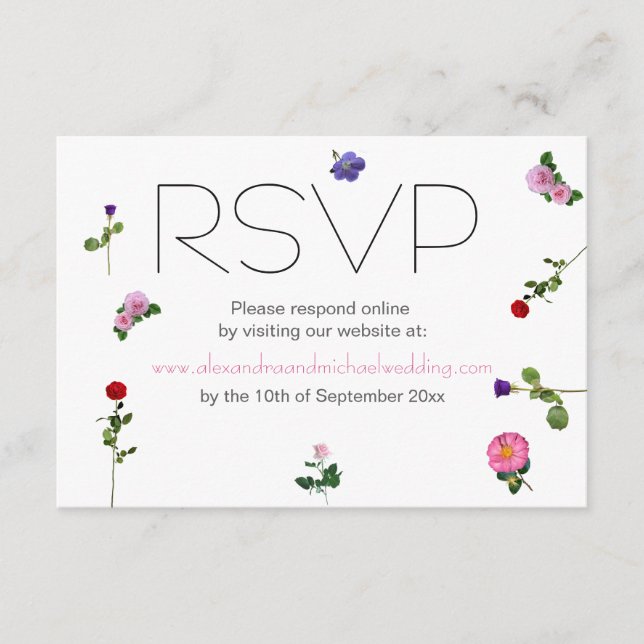 Elegant Simple Chic Floral Wedding RSVP Begleitkarte (Vorderseite)