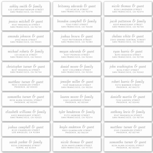 Elegant Simple Chic Wedding Guest Name Adresse Aufkleber (Vorderseite)