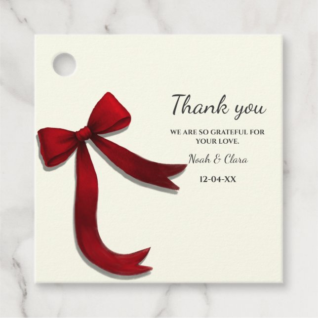 Elegant Simple Classic Minimalist Red Bow Geschenkanhänger (Vorderseite)