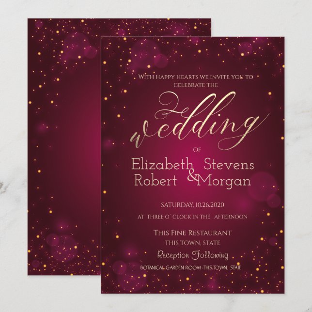 Elegant Simple Confetti Red Wedding Einladung (Vorne/Hinten)