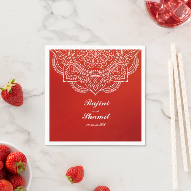 Elegant simple Crimson und White Mandala Paisley Serviette (Beispiel)