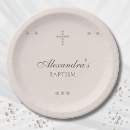 Elegant Simple Cross Christening Christian Baptism Pappteller