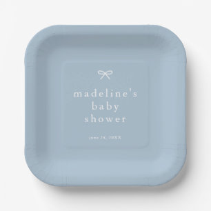 Elegant Simple Dusty Blue Boys Baby Shower Pappteller