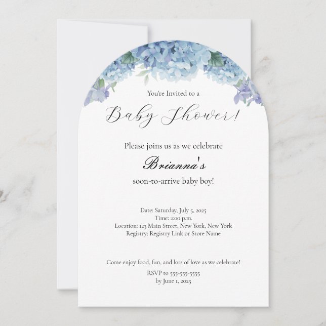 Elegant Simple Dusty Blue Floral Boy Baby Shower Einladung (Vorderseite)