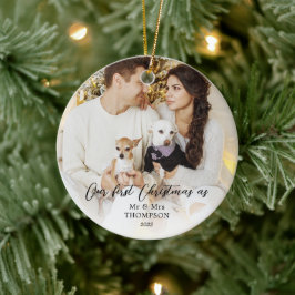Elegant Simple First Christmas als Mr. & Mrs. Foto Keramik Ornament