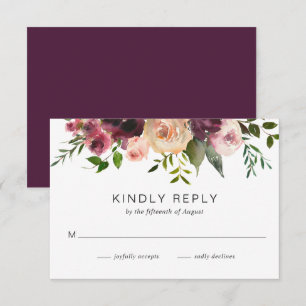 Elegant Simple Floral Burgund Rustikale Hochzeit RSVP Karte