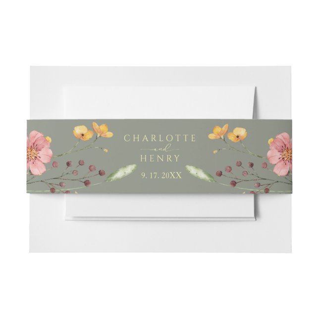 Elegant Simple Floral Wildblumen Sage Wedding Einladungsbanderole (Vorderseite Beispiel)