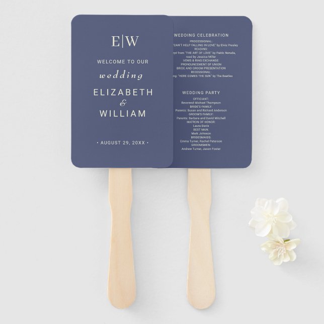 Elegant Simple Future Dusk mit Monogram Wedding Fächer (Vorne und Hinten)