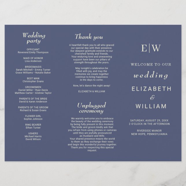 Elegant Simple Future Dusk mit Monogram Wedding Flyer (Vorne)