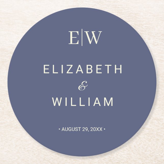 Elegant Simple Future Dusk mit Monogram Wedding Runder Pappuntersetzer (Vorderseite)