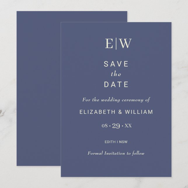 Elegant Simple Future Dusk mit Monogram Wedding Save The Date (Vorne/Hinten)