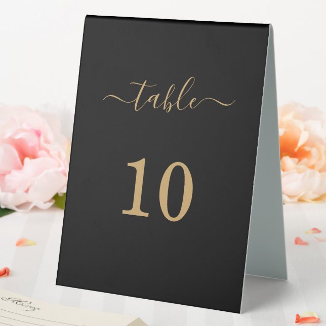 Elegant Simple Glam Script Gold Party Black Tischaufsteller (In Situ (Hochzeit))